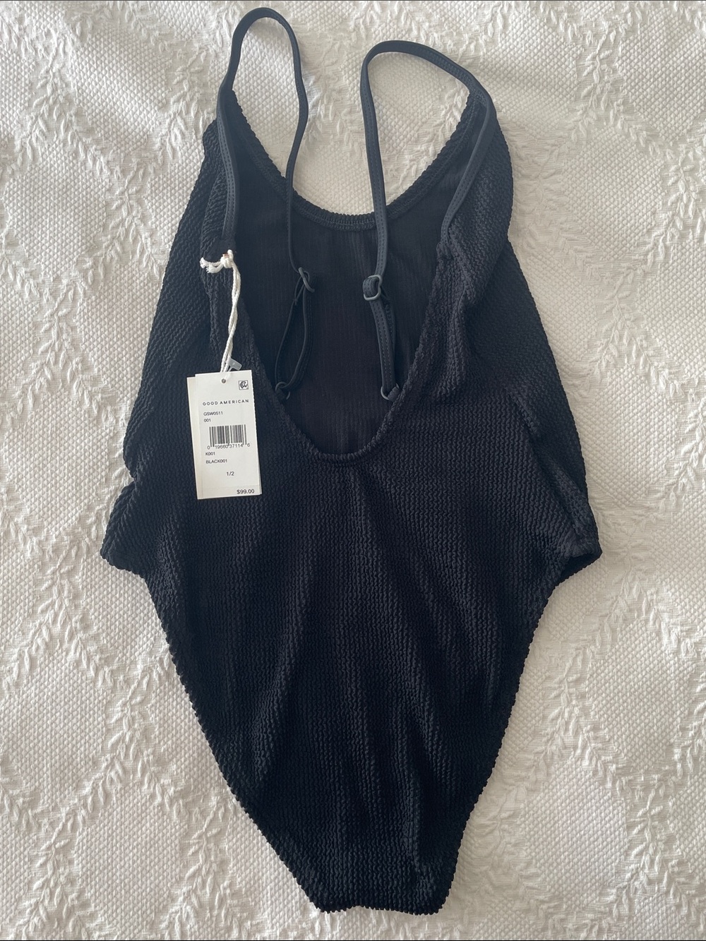 Good American Always Fits Black Textured Scoop-Back Swimsuit Size S/M NWT - Picture 5 of 8